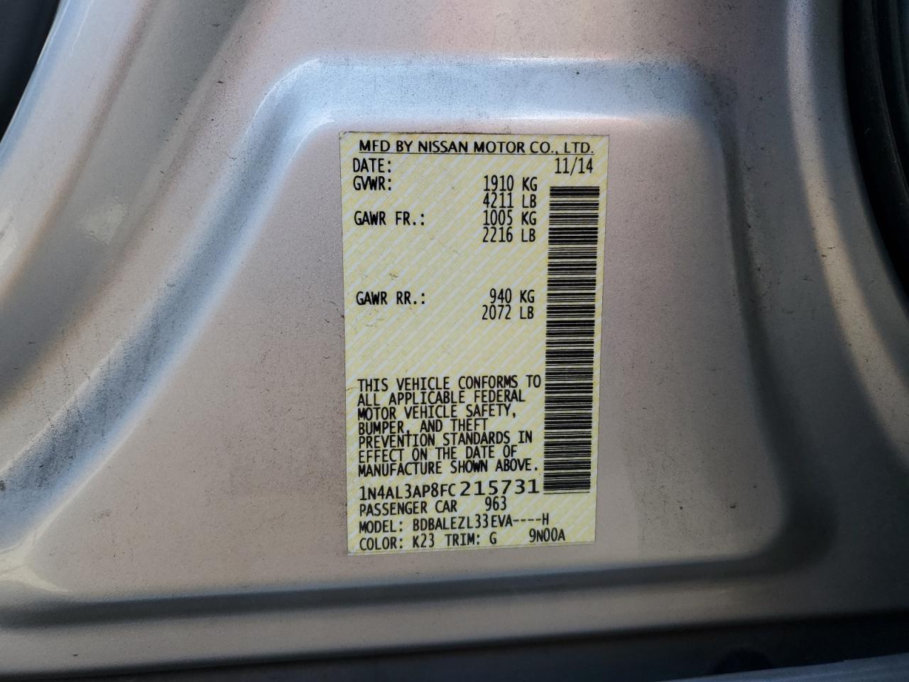 2015 NISSAN ALTIMA