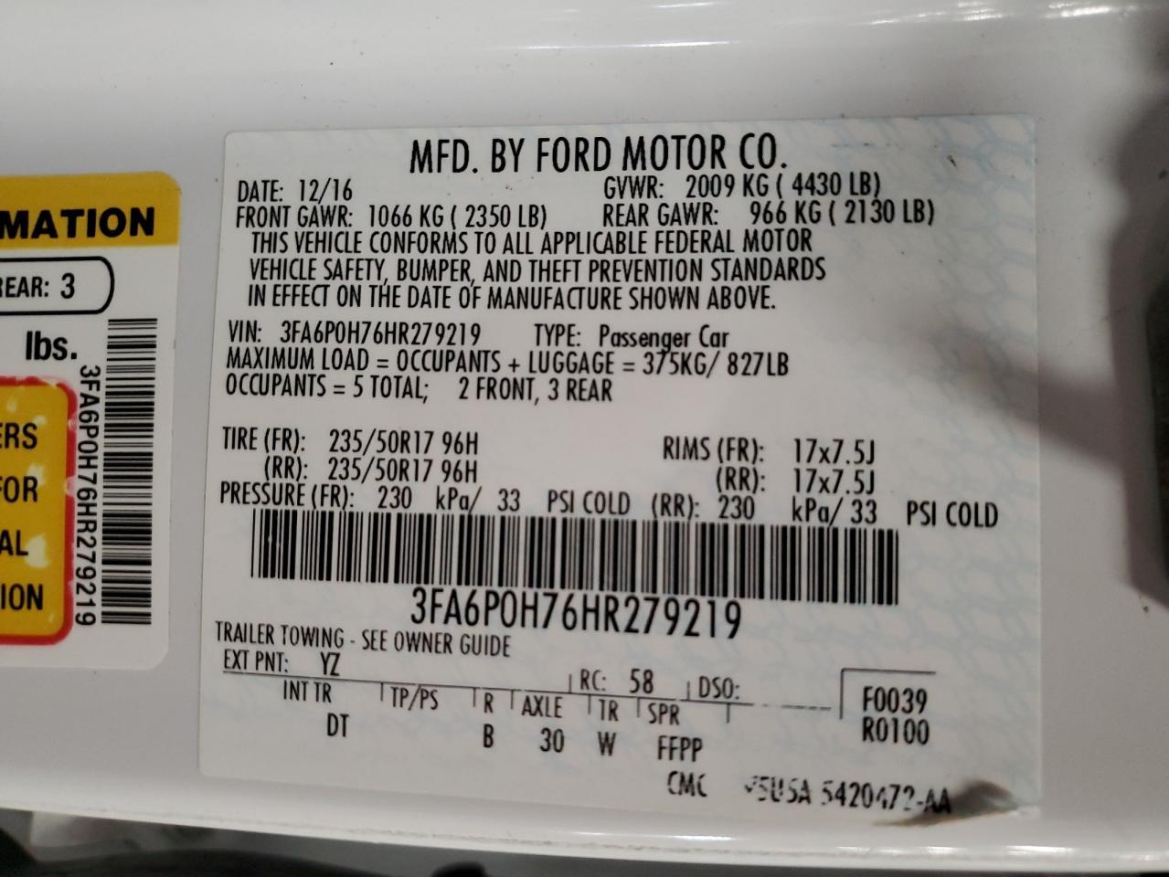 2017 FORD FUSION
