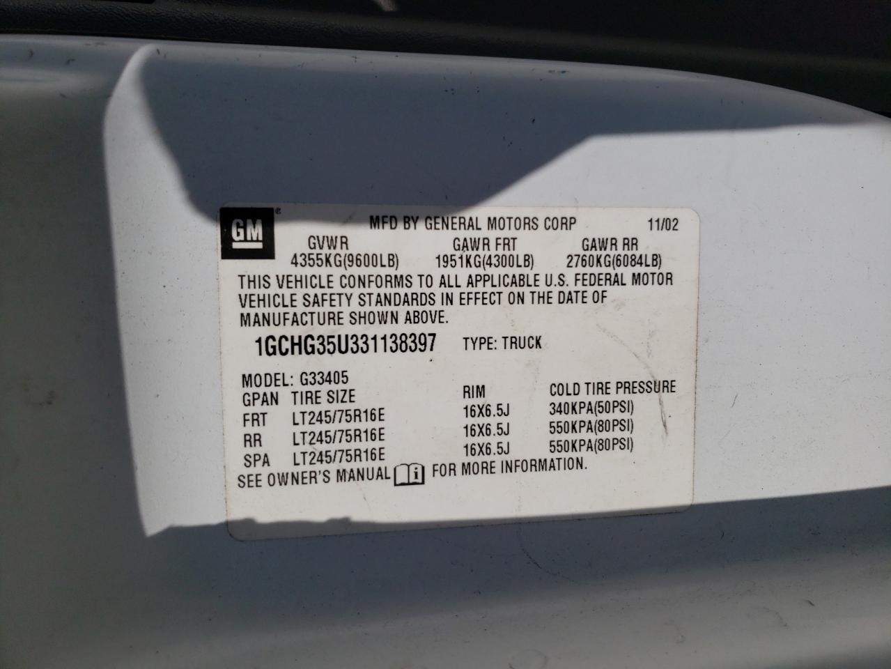 2003 CHEVROLET EXPRESS 2500