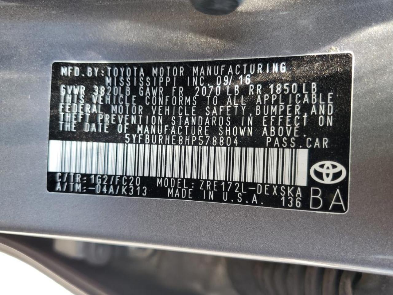 2017 TOYOTA COROLLA