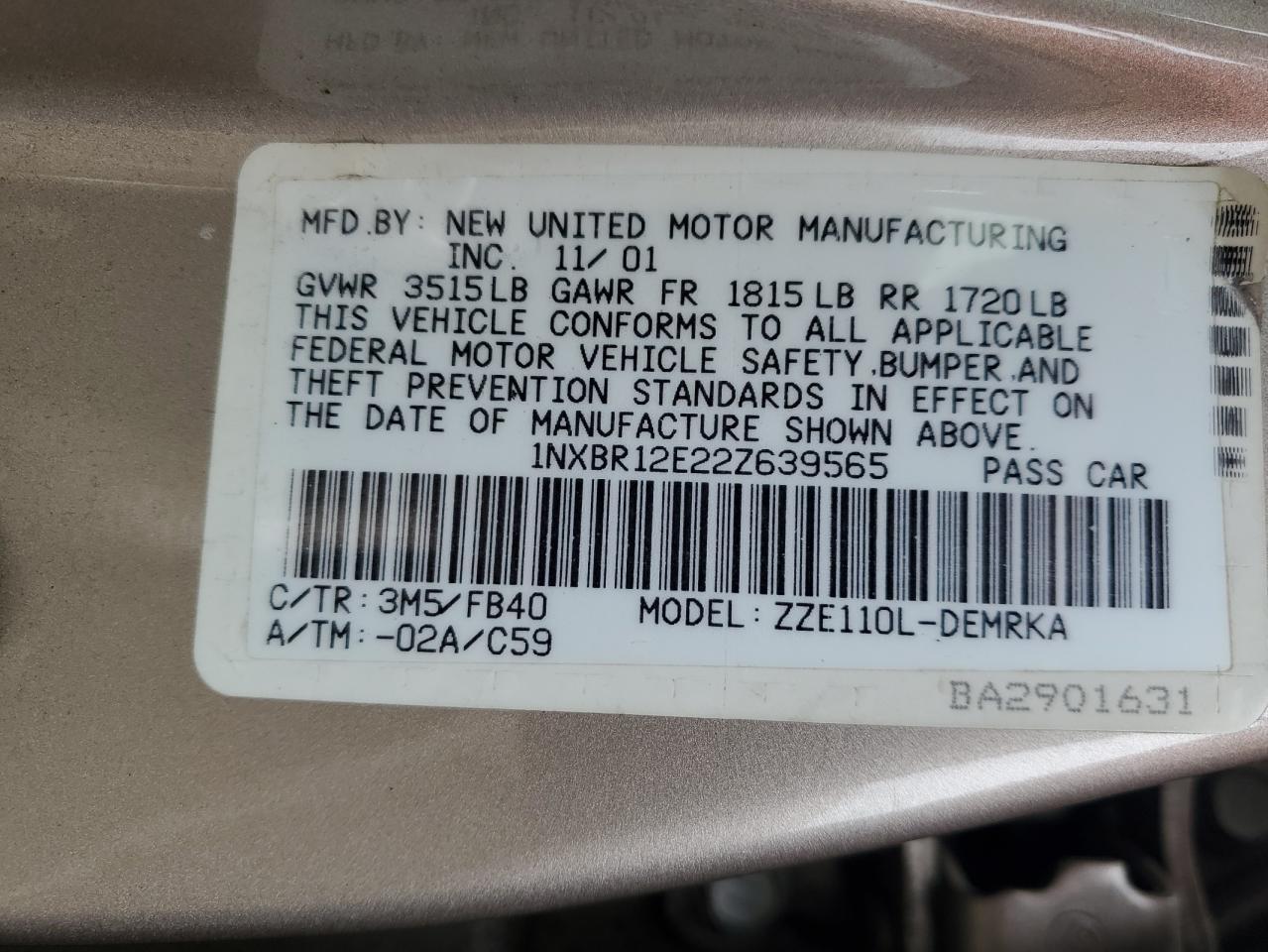 2002 TOYOTA COROLLA