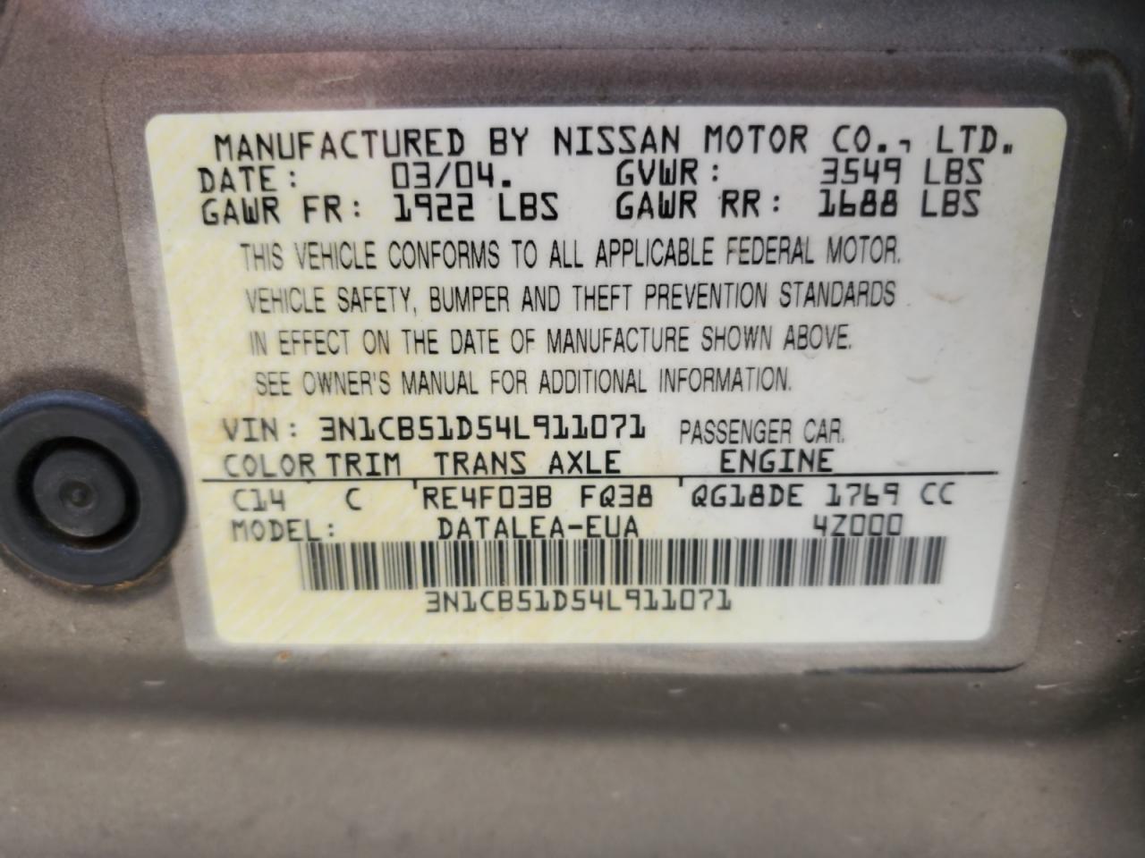2004 NISSAN SENTRA