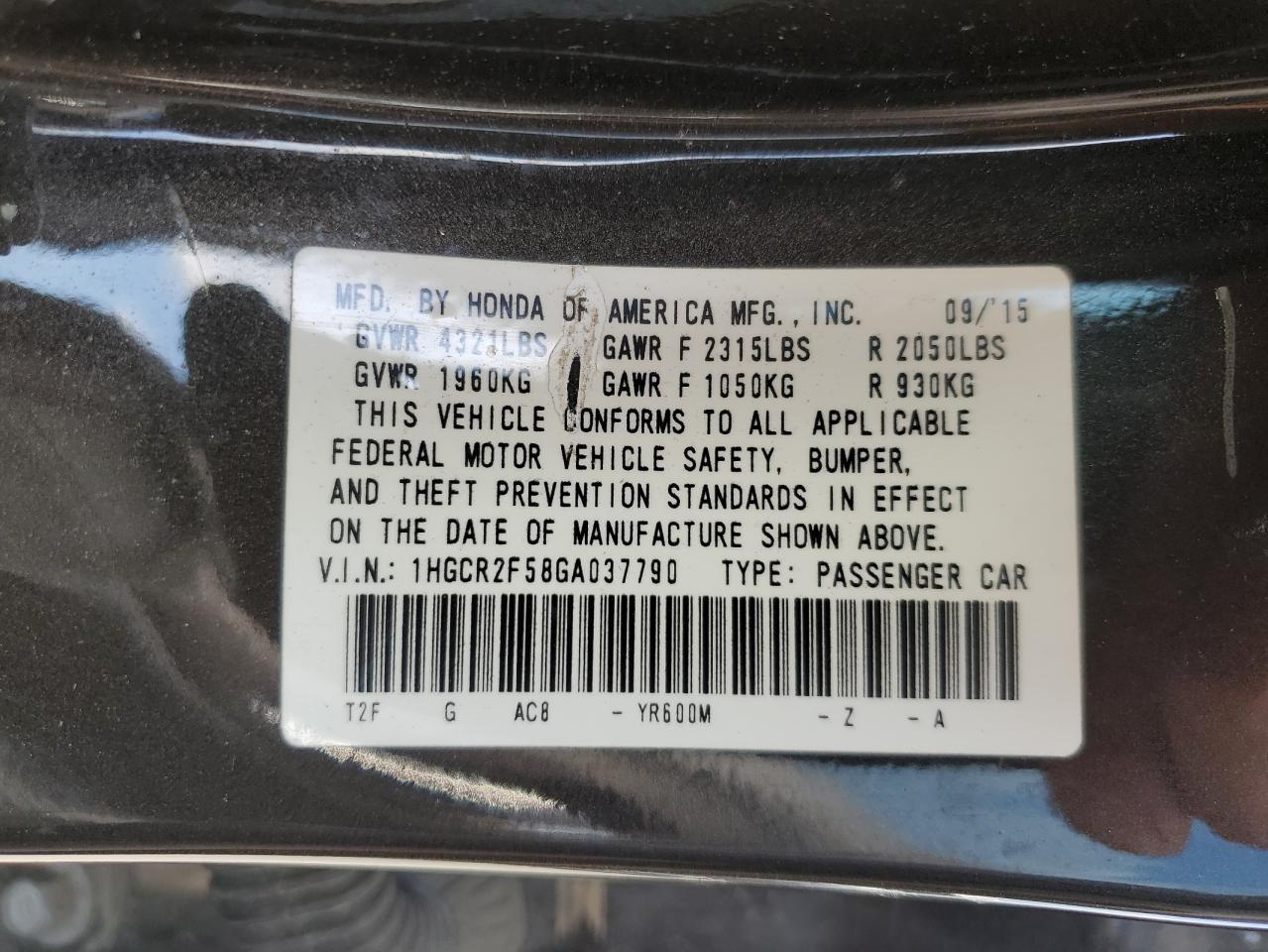 2016 HONDA ACCORD