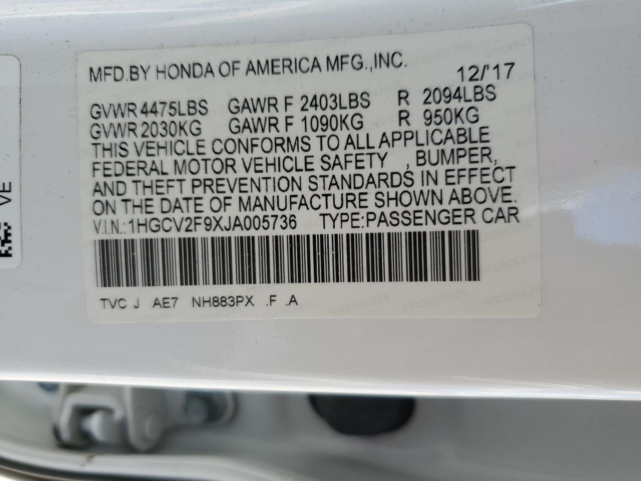 2018 HONDA ACCORD