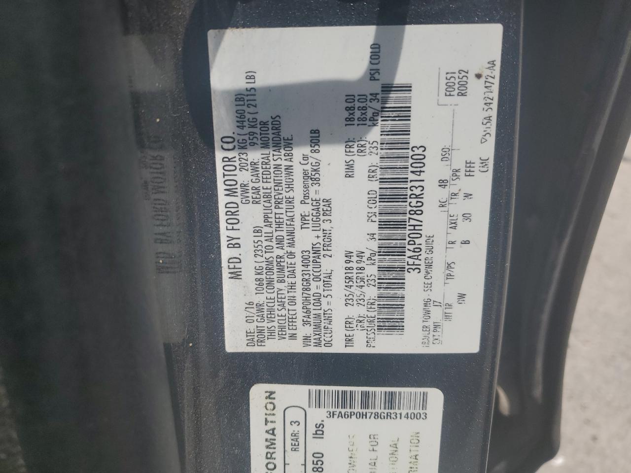 2016 FORD FUSION