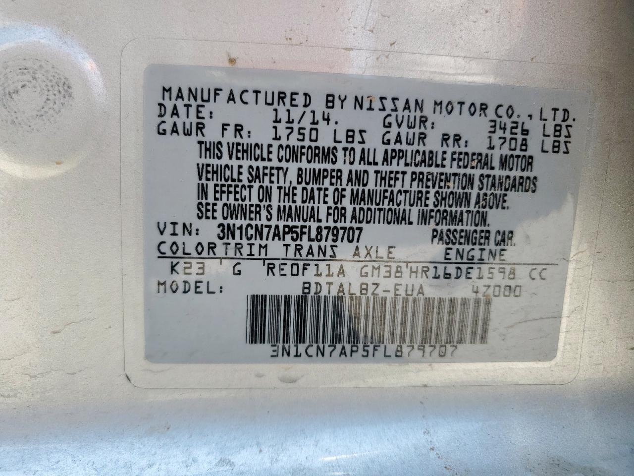 2015 NISSAN VERSA