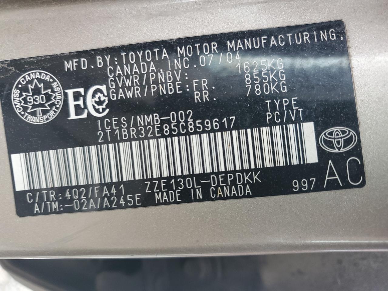 2005 TOYOTA COROLLA