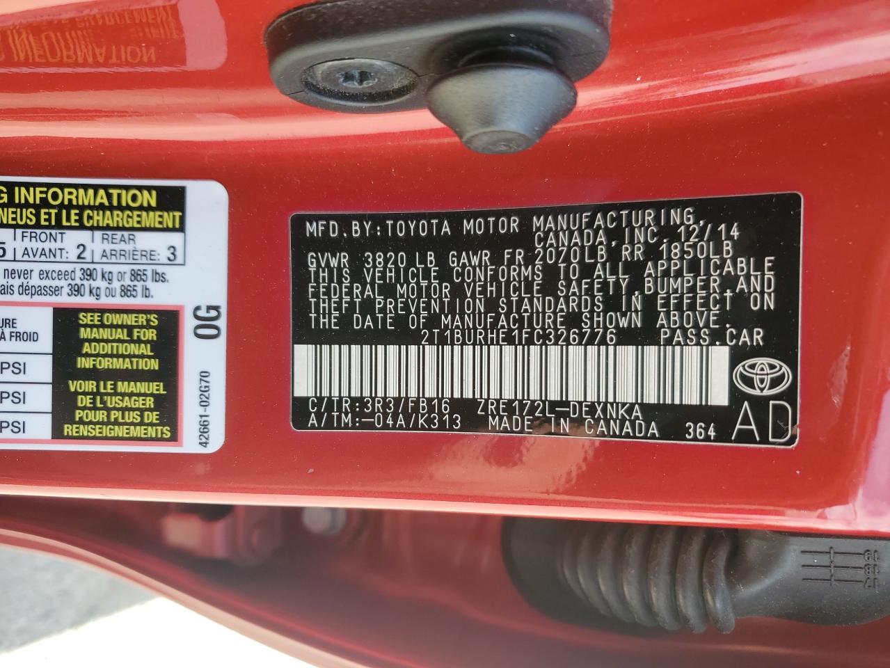 2015 TOYOTA COROLLA