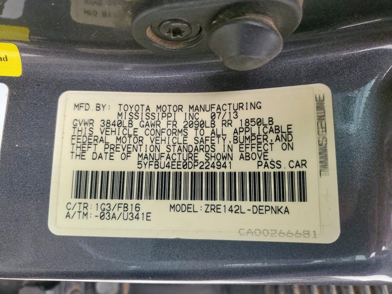 2013 TOYOTA COROLLA