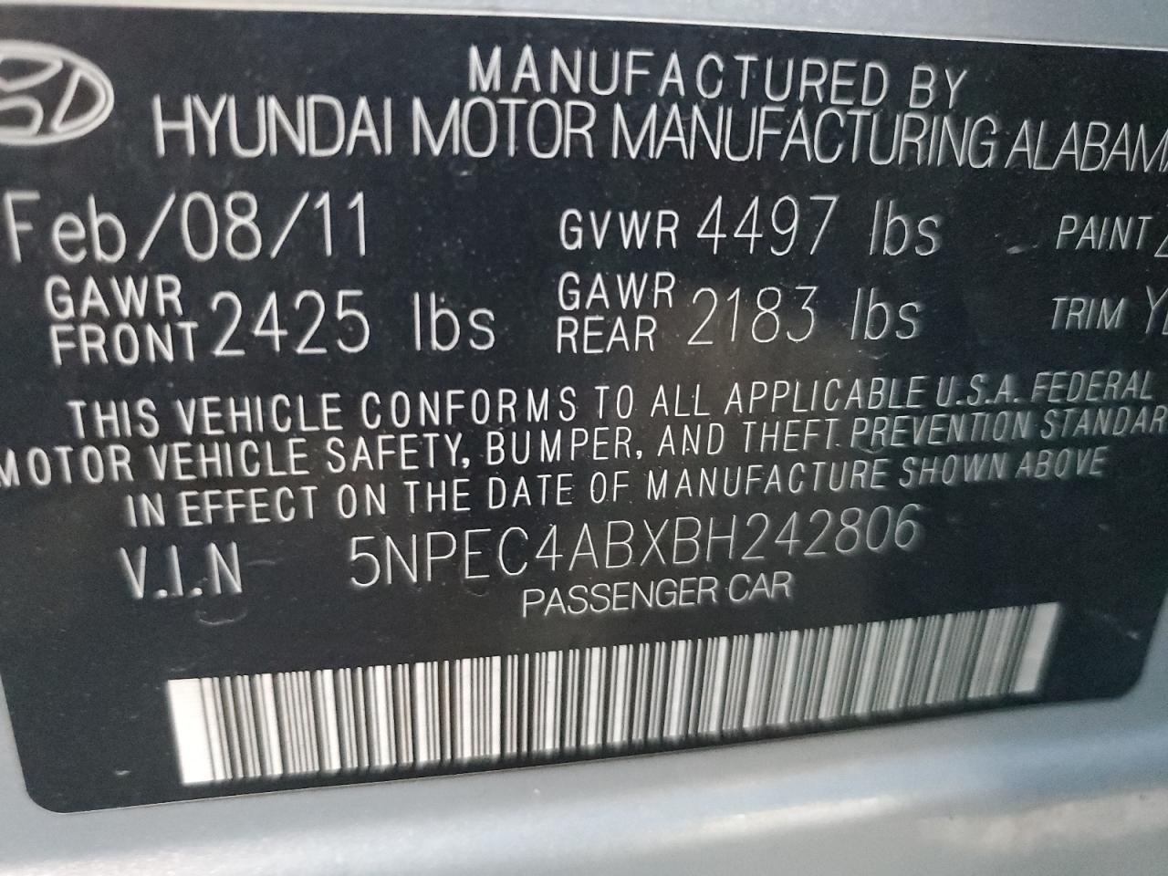 2011 HYUNDAI SONATA