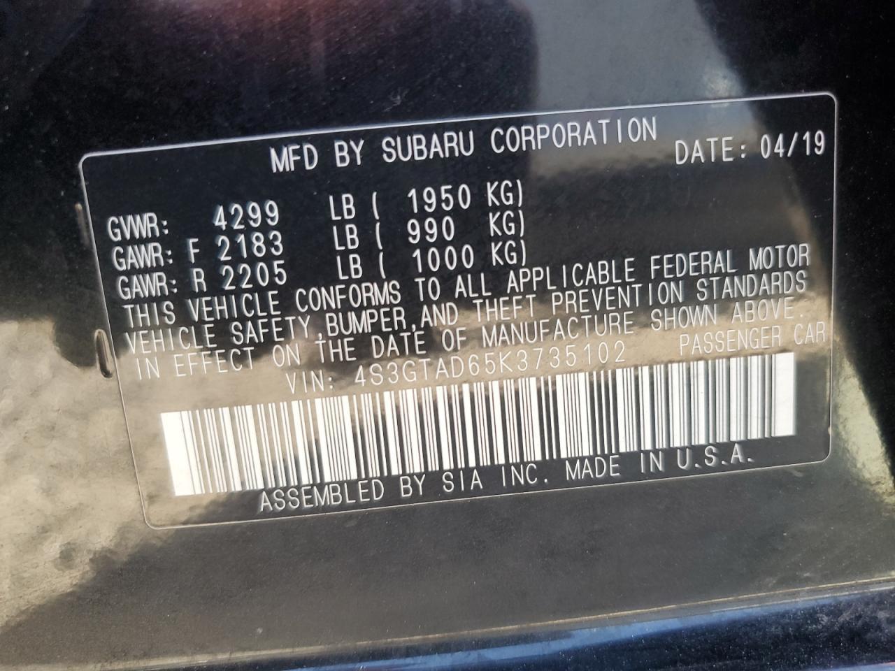 2019 SUBARU IMPREZA