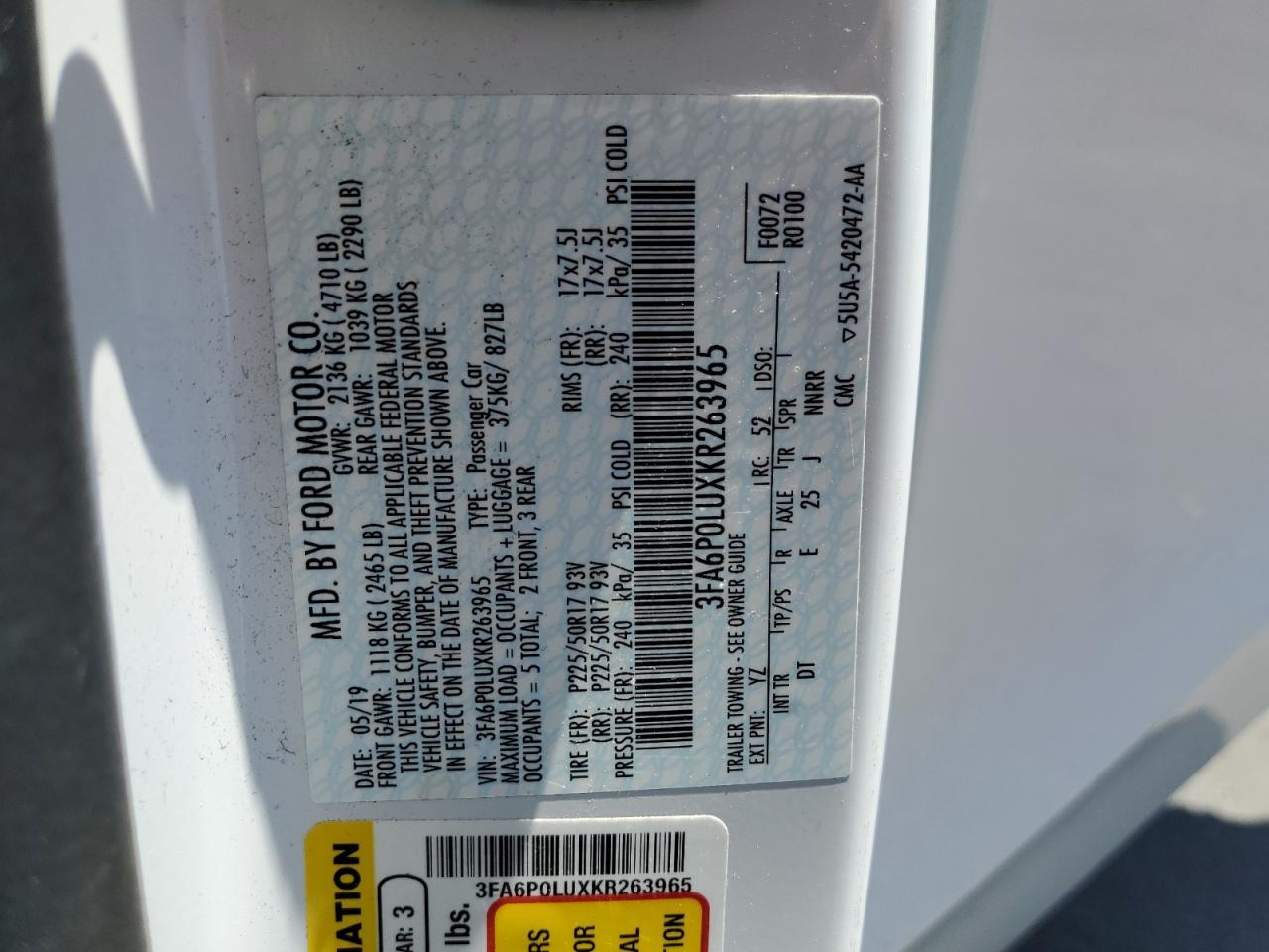 2019 FORD FUSION