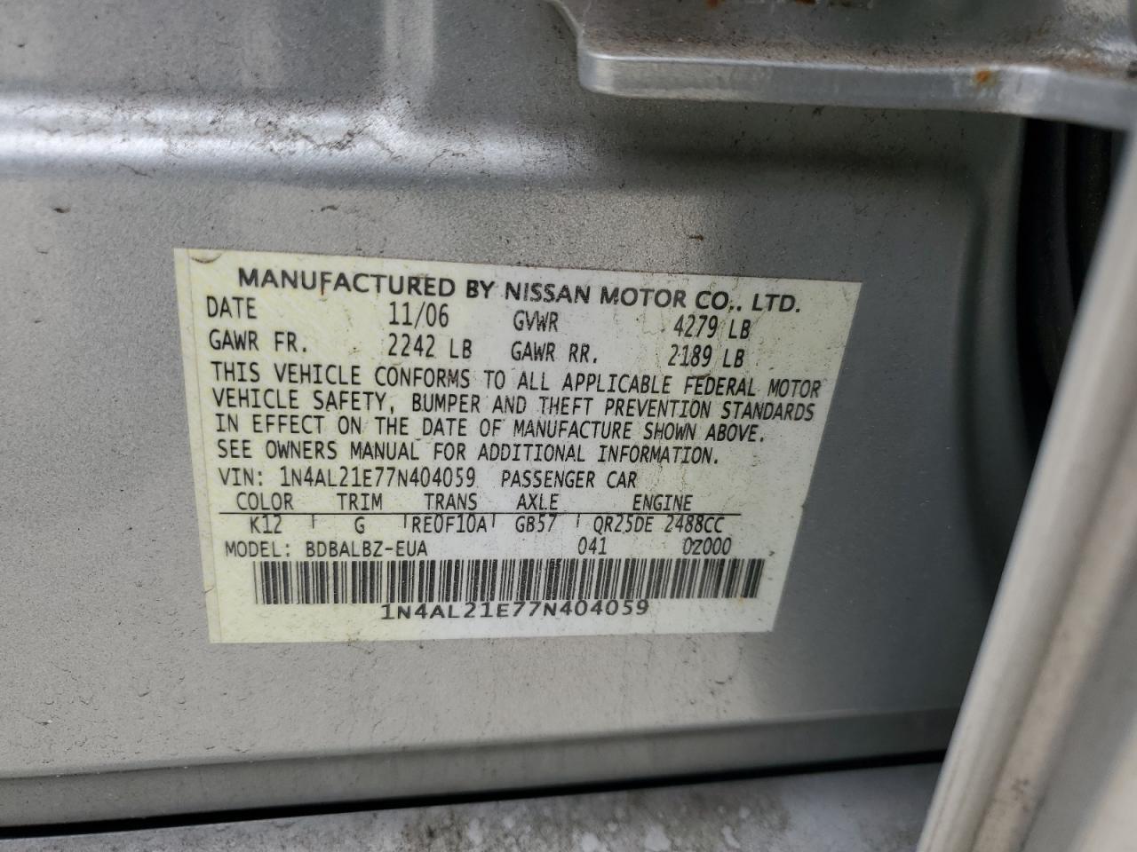 2007 NISSAN ALTIMA