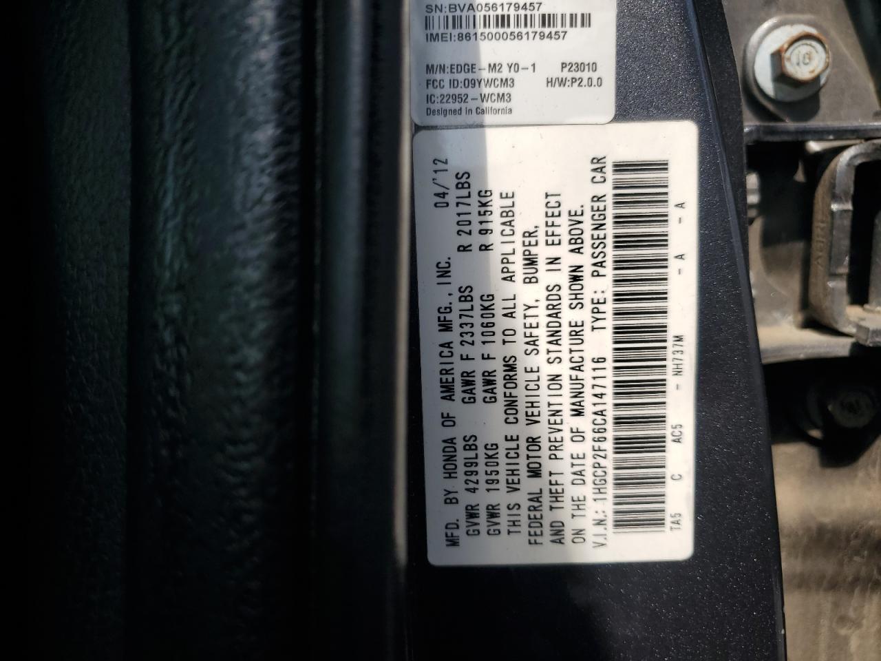 2012 HONDA ACCORD