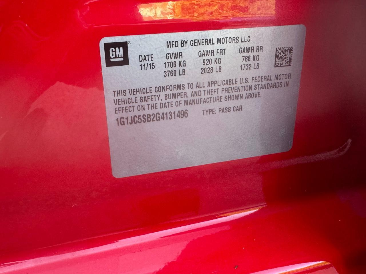 2016 CHEVROLET SONIC
