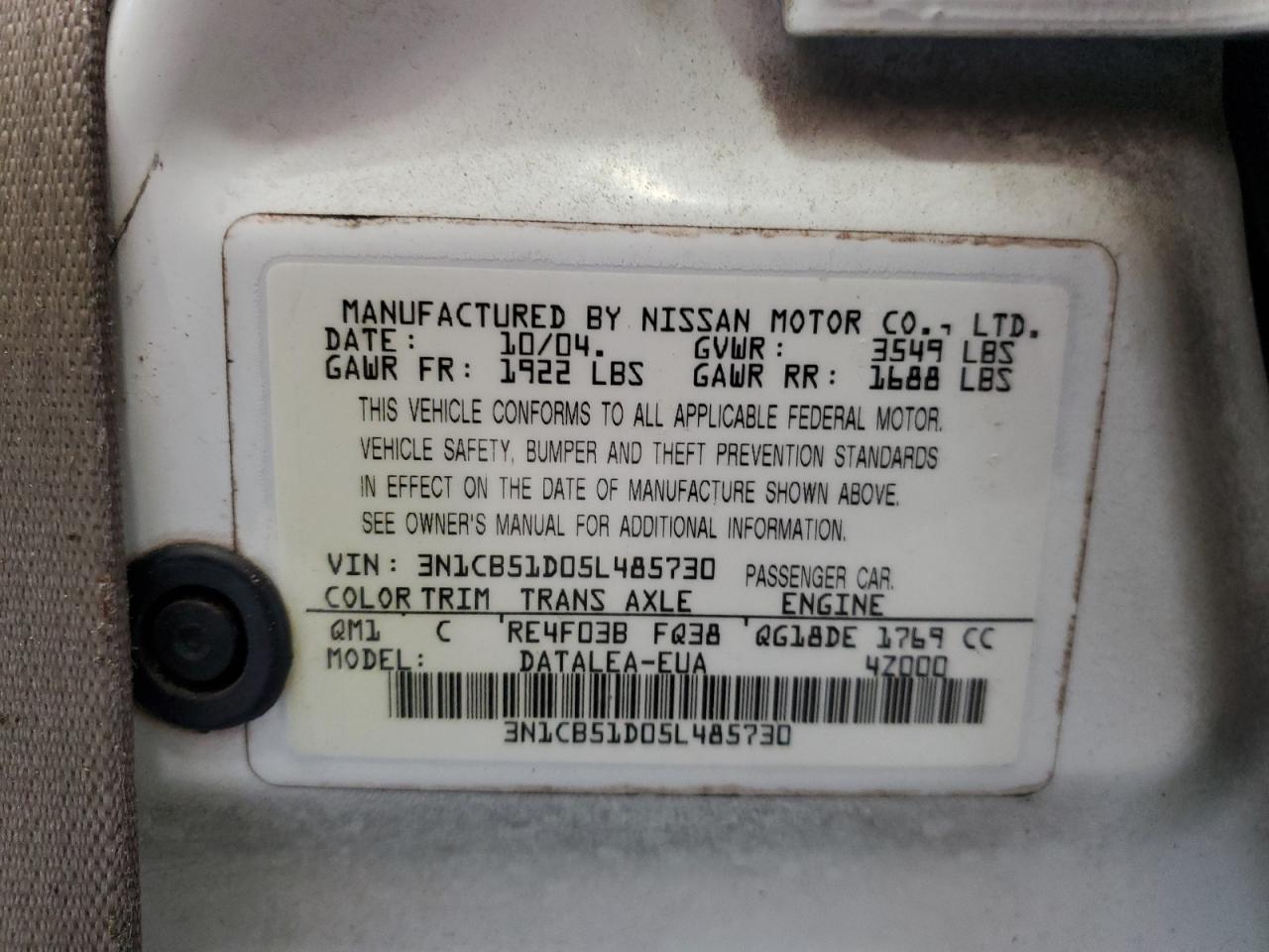 2005 NISSAN SENTRA