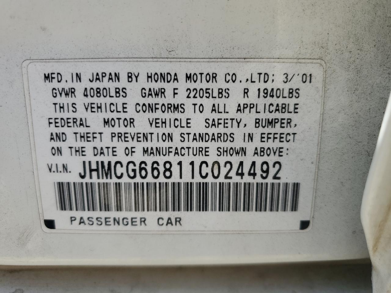 2001 HONDA ACCORD
