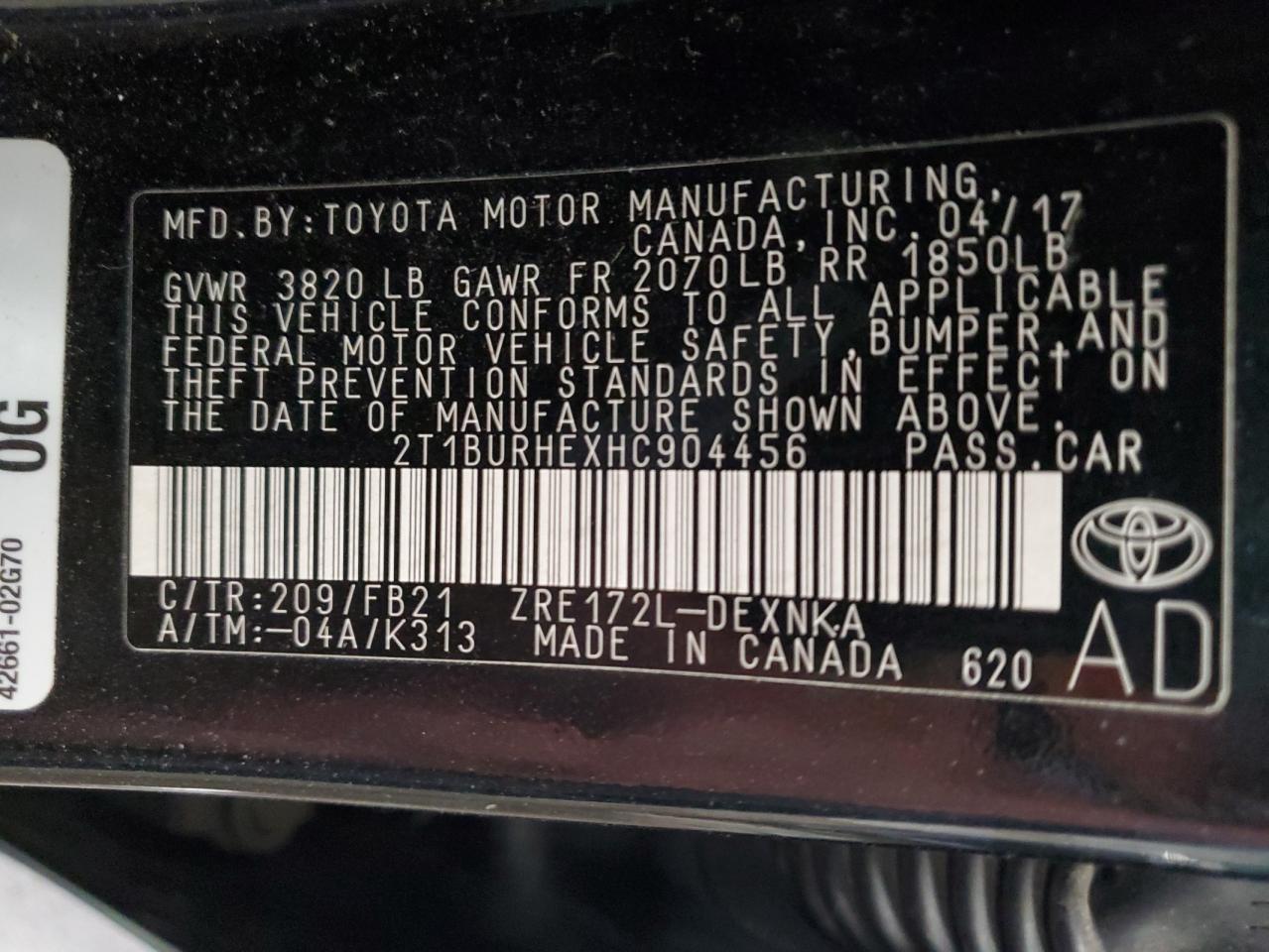 2017 TOYOTA COROLLA