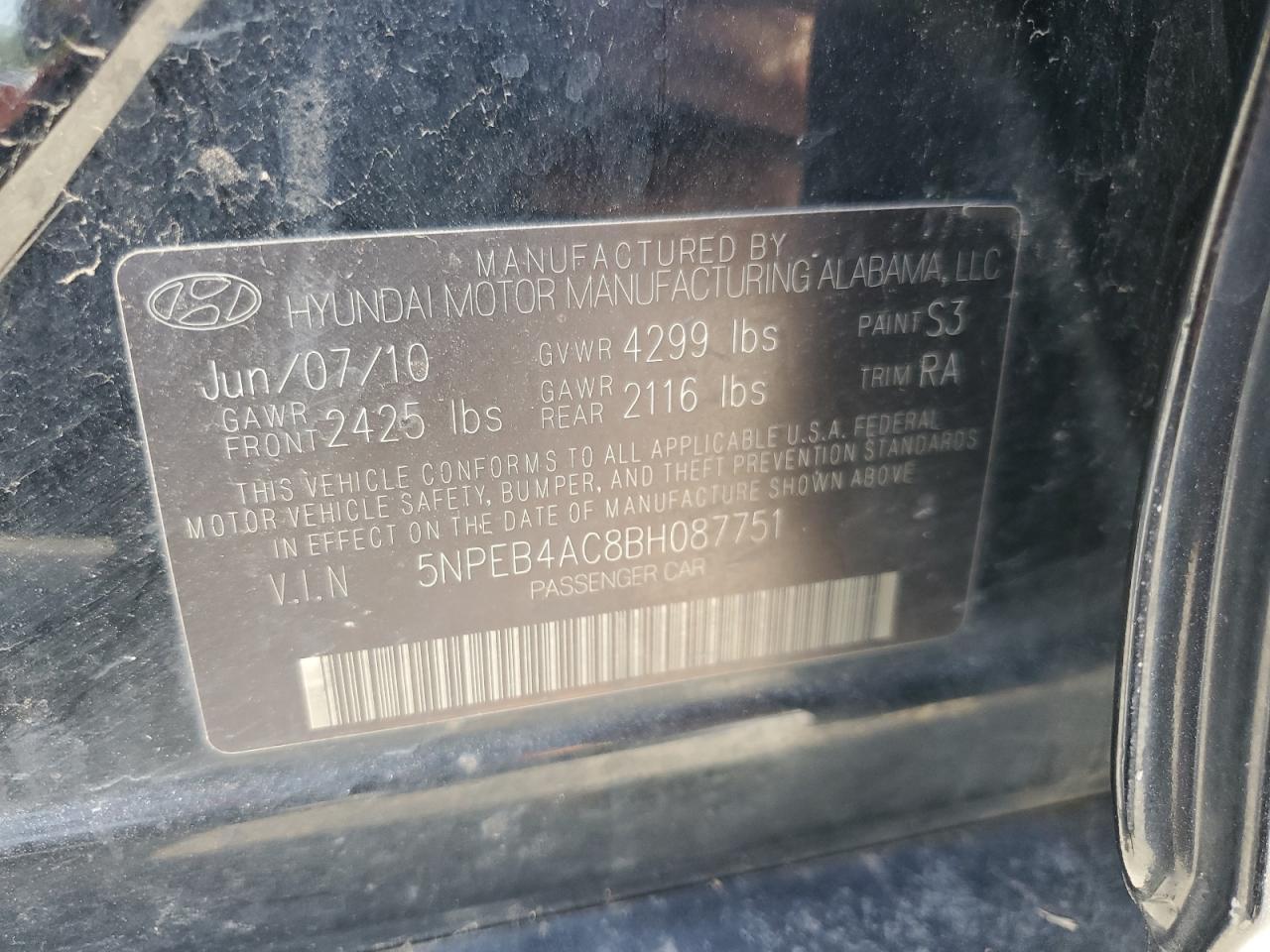 2011 HYUNDAI SONATA