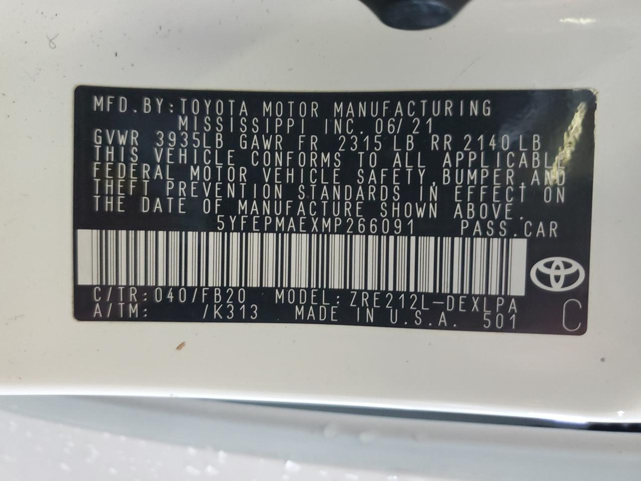 2021 TOYOTA COROLLA