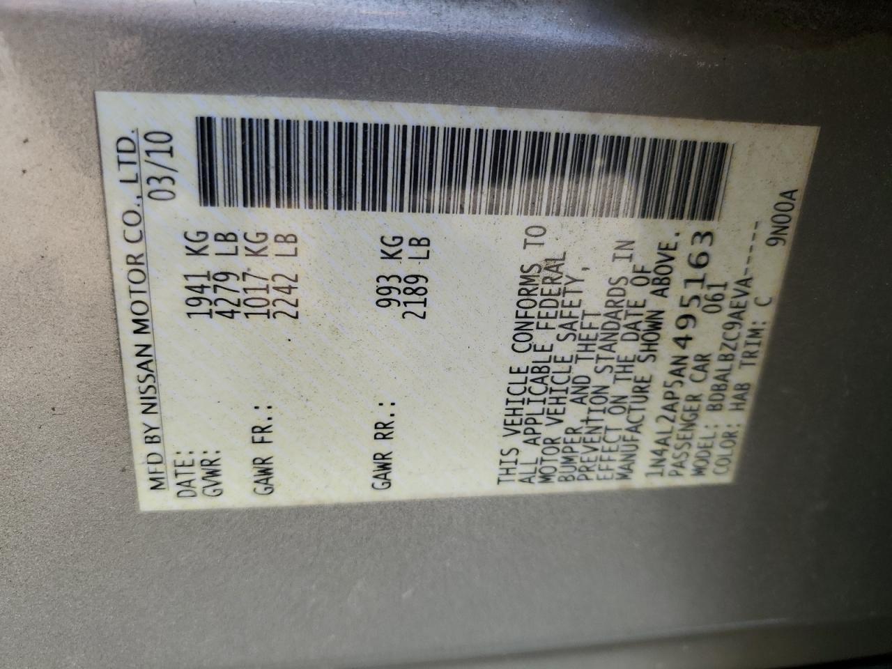 2010 NISSAN ALTIMA
