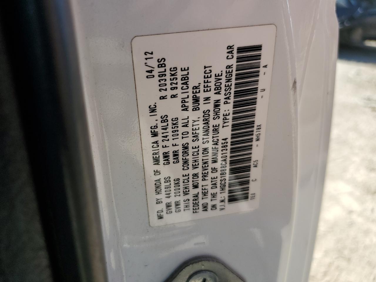 2012 HONDA ACCORD