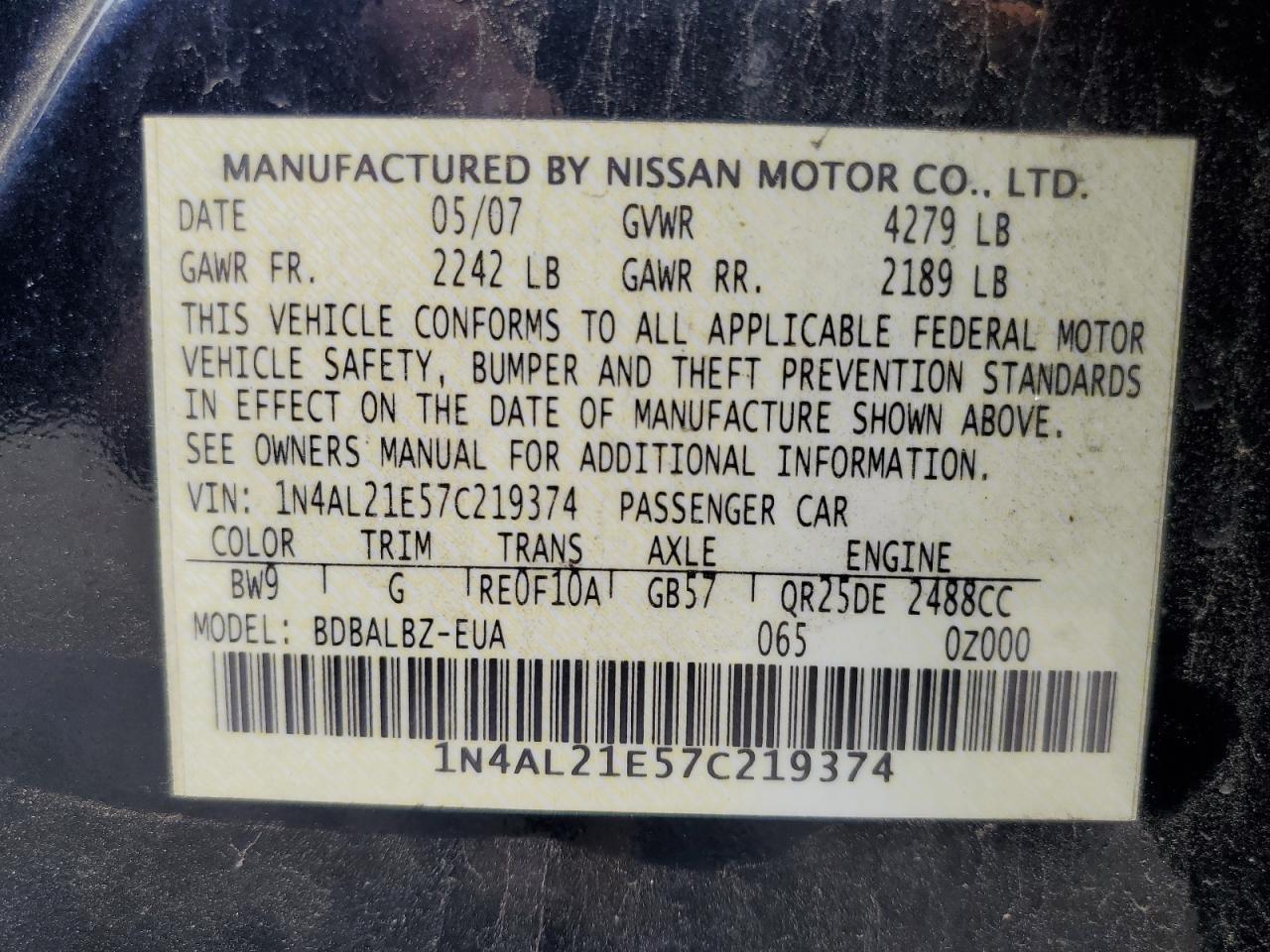 2007 NISSAN ALTIMA