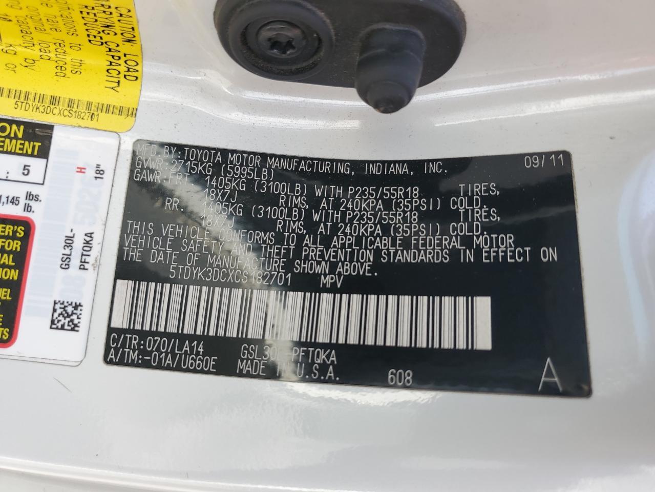 2012 TOYOTA SIENNA
