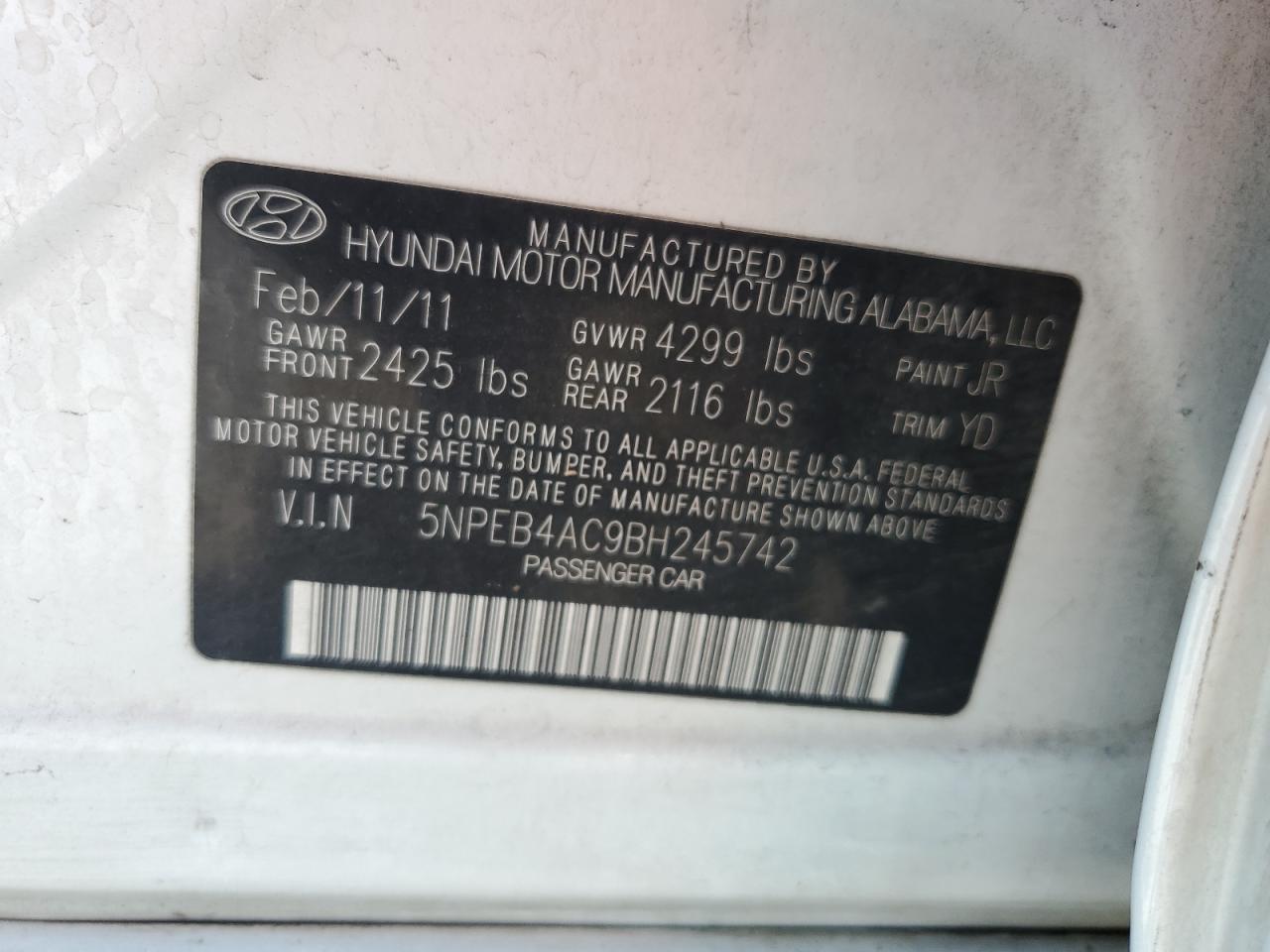 2011 HYUNDAI SONATA