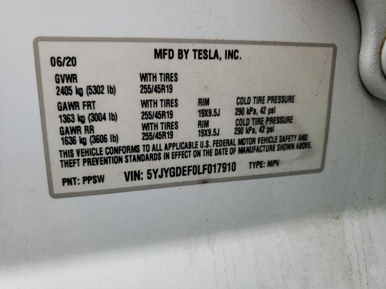 2020 TESLA MODEL Y