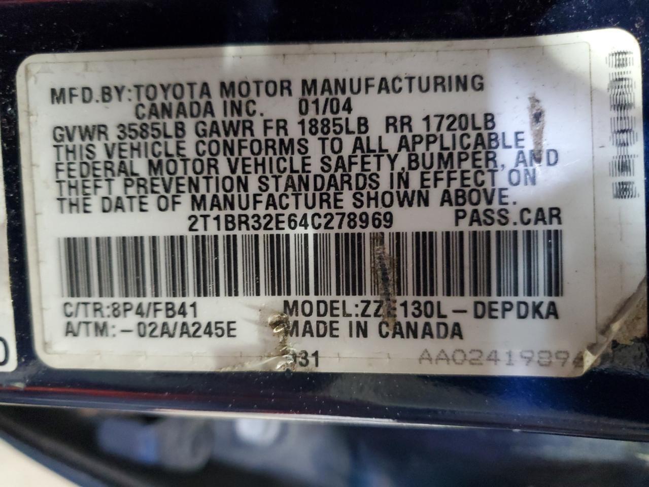 2004 TOYOTA COROLLA