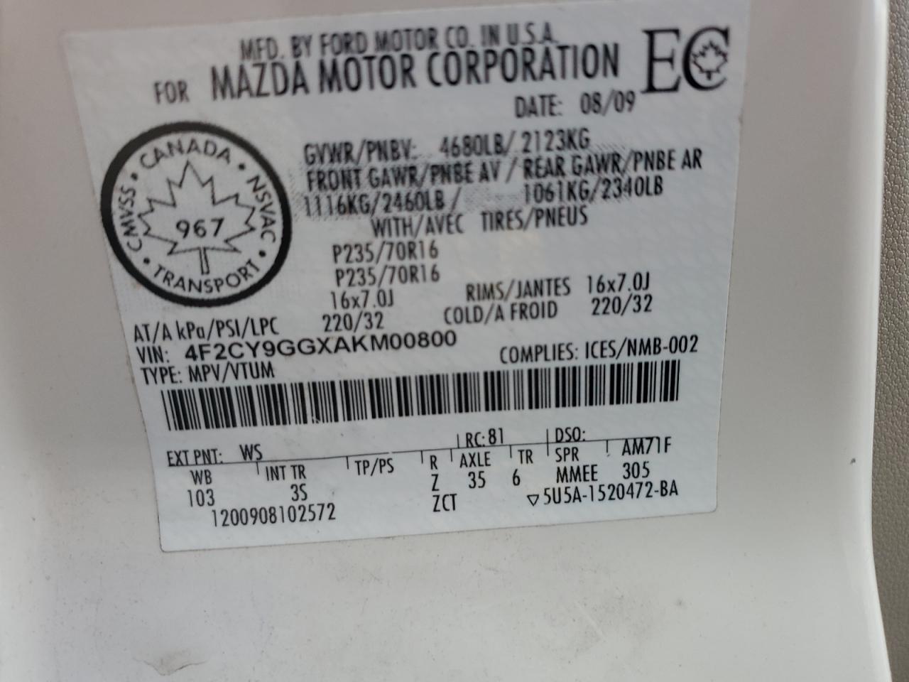 2010 MAZDA Tribute