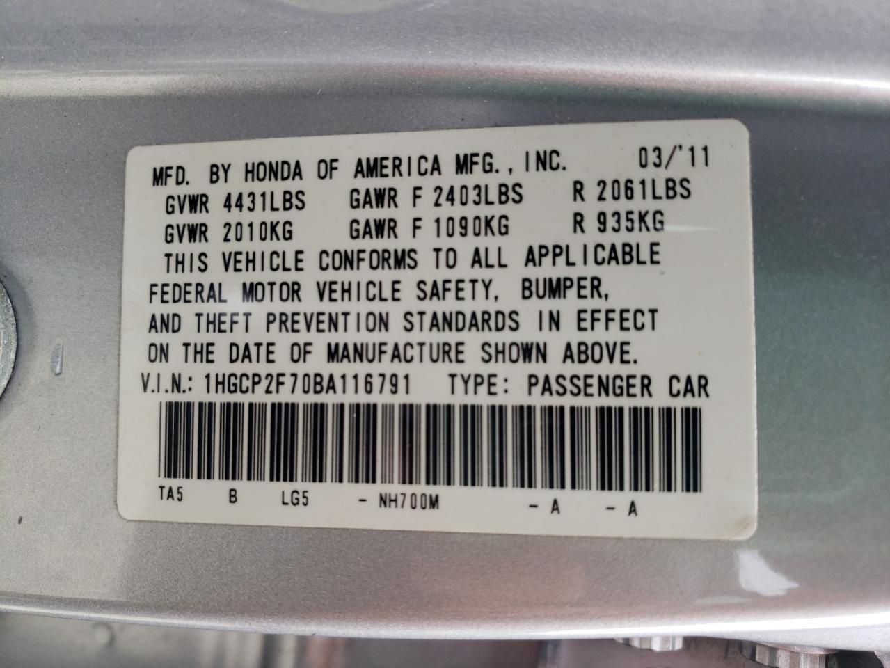 2011 HONDA ACCORD