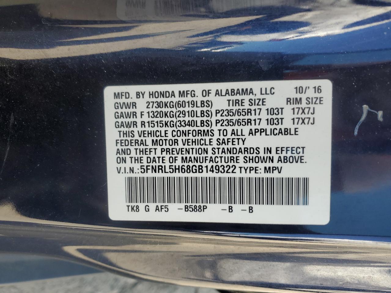 2016 HONDA ODYSSEY