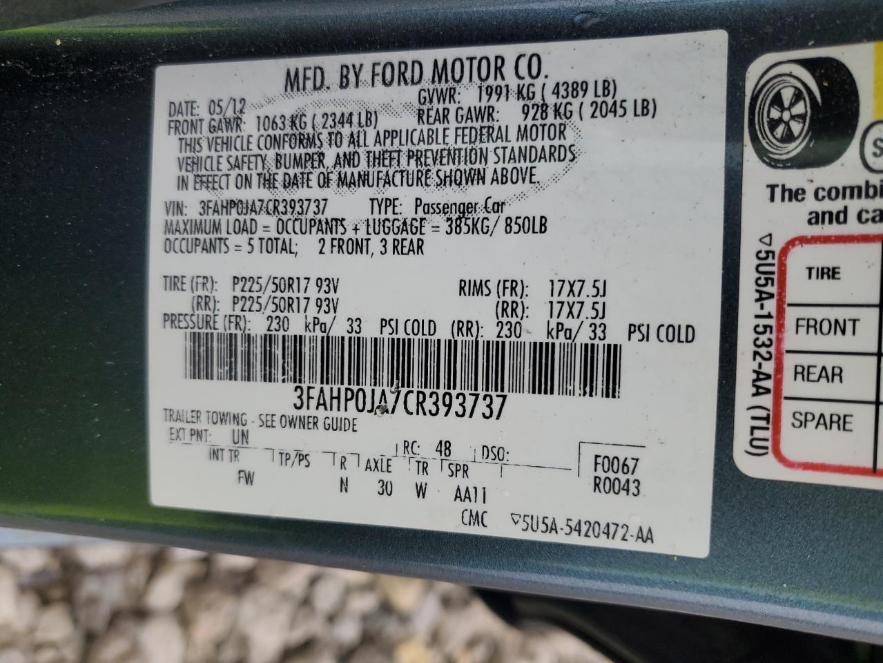2012 FORD FUSION