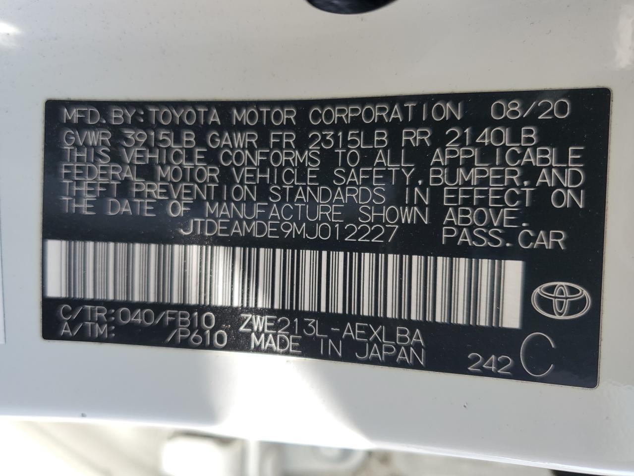 2021 TOYOTA COROLLA