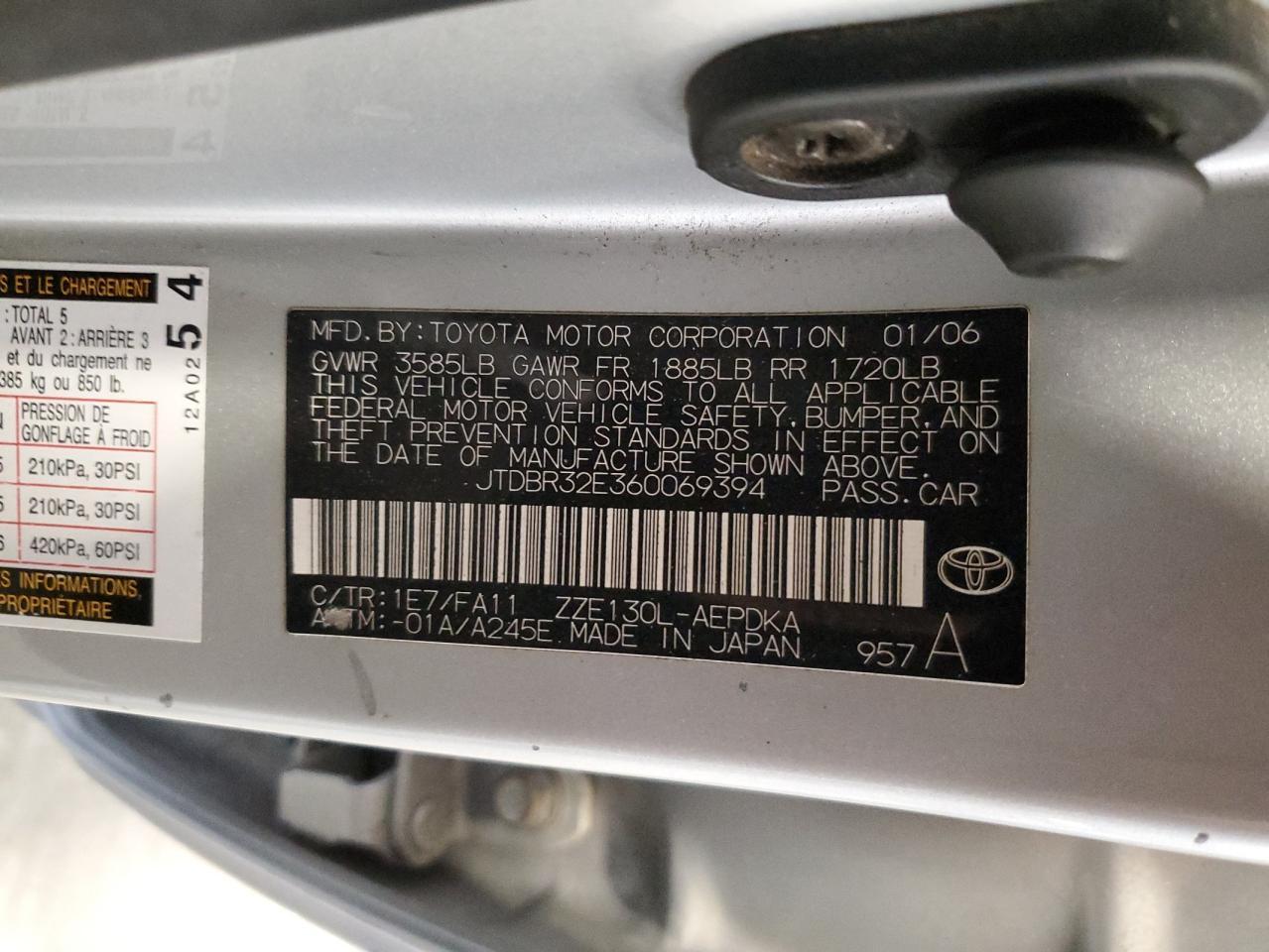 2006 TOYOTA COROLLA