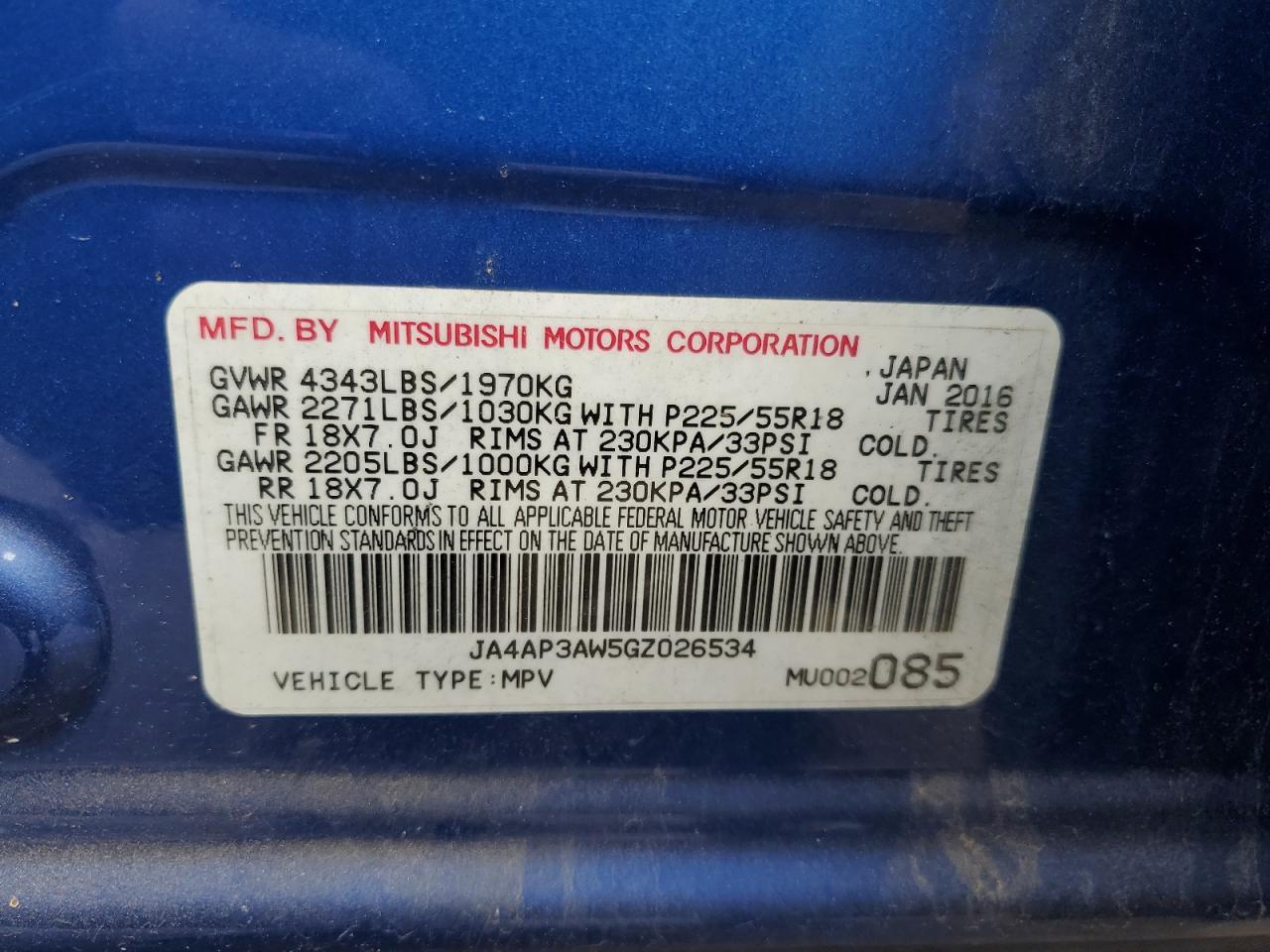 2016 MITSUBISHI outlander