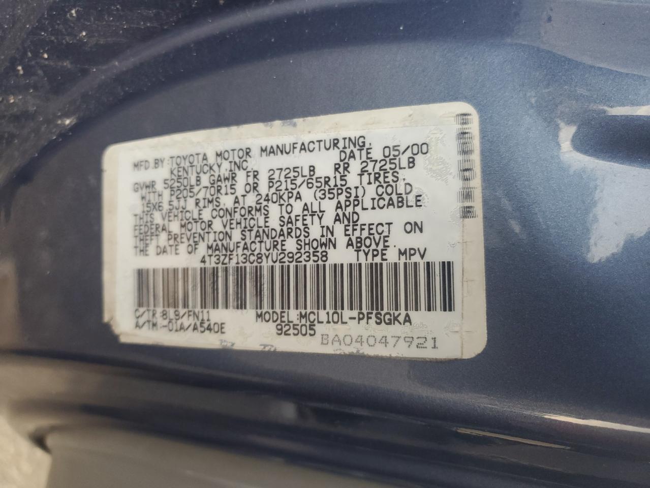 2000 TOYOTA SIENNA