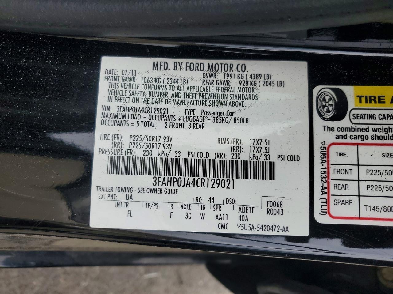 2012 FORD FUSION