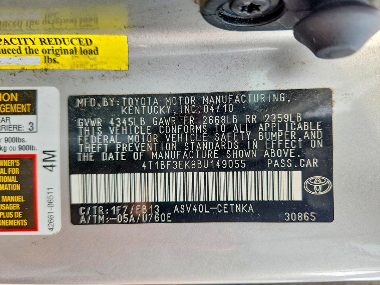 2011 TOYOTA CAMRY