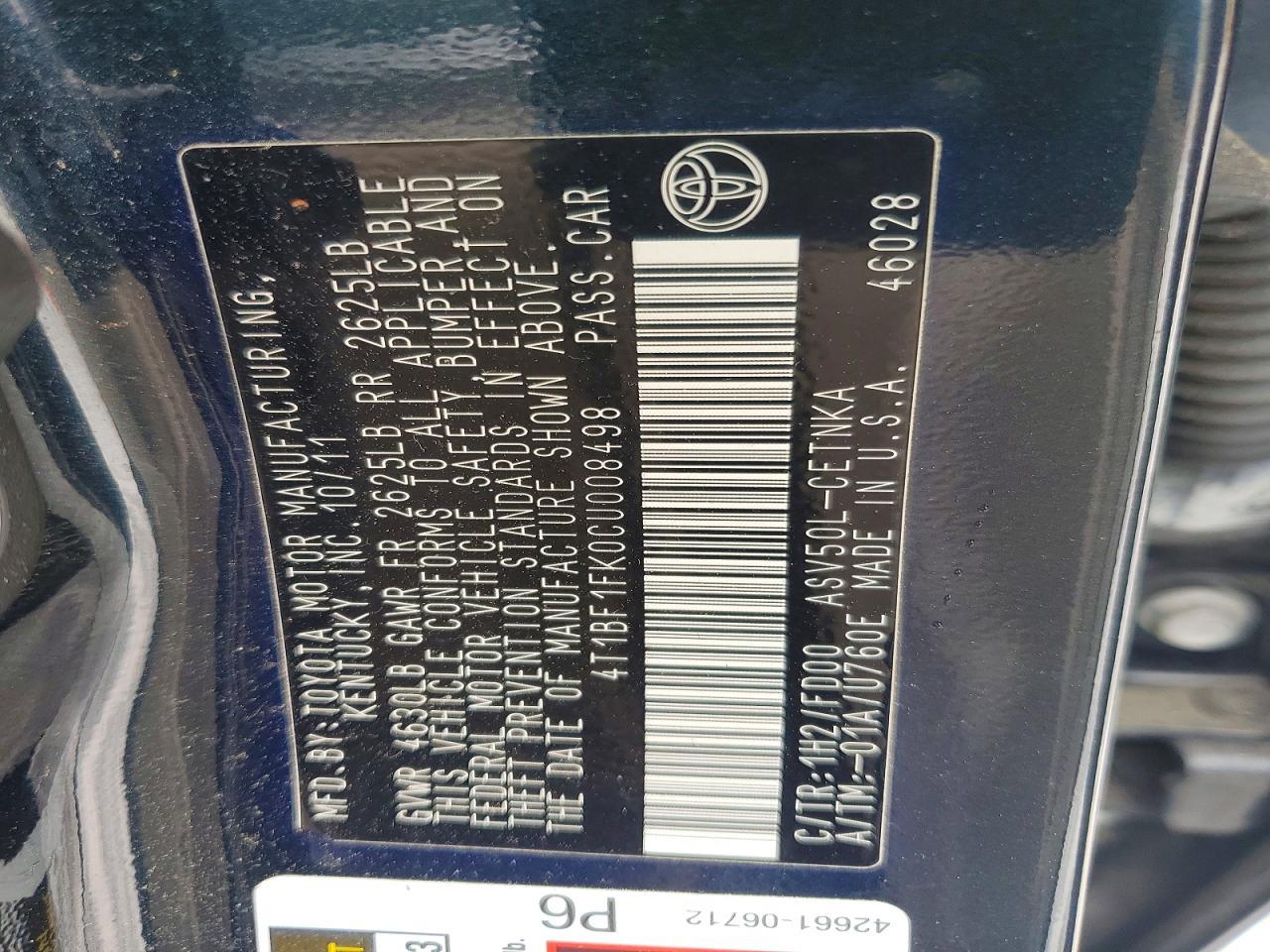 2012 TOYOTA CAMRY