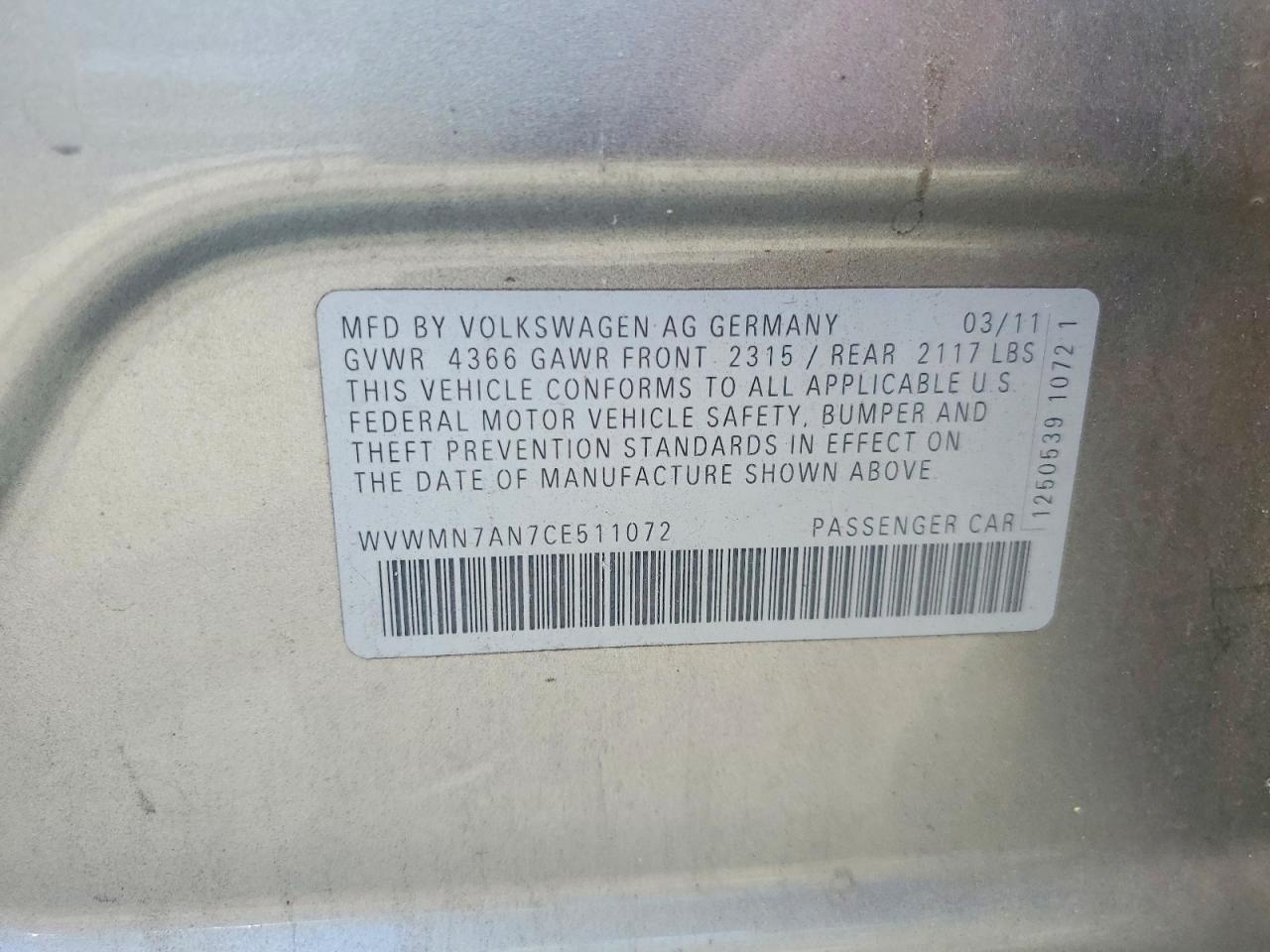 2012 VOLKSWAGEN CC