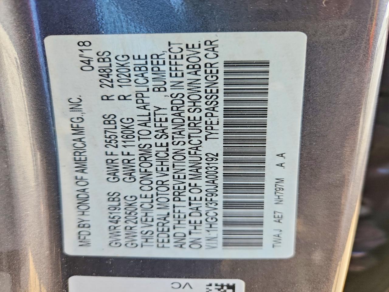 2018 HONDA ACCORD