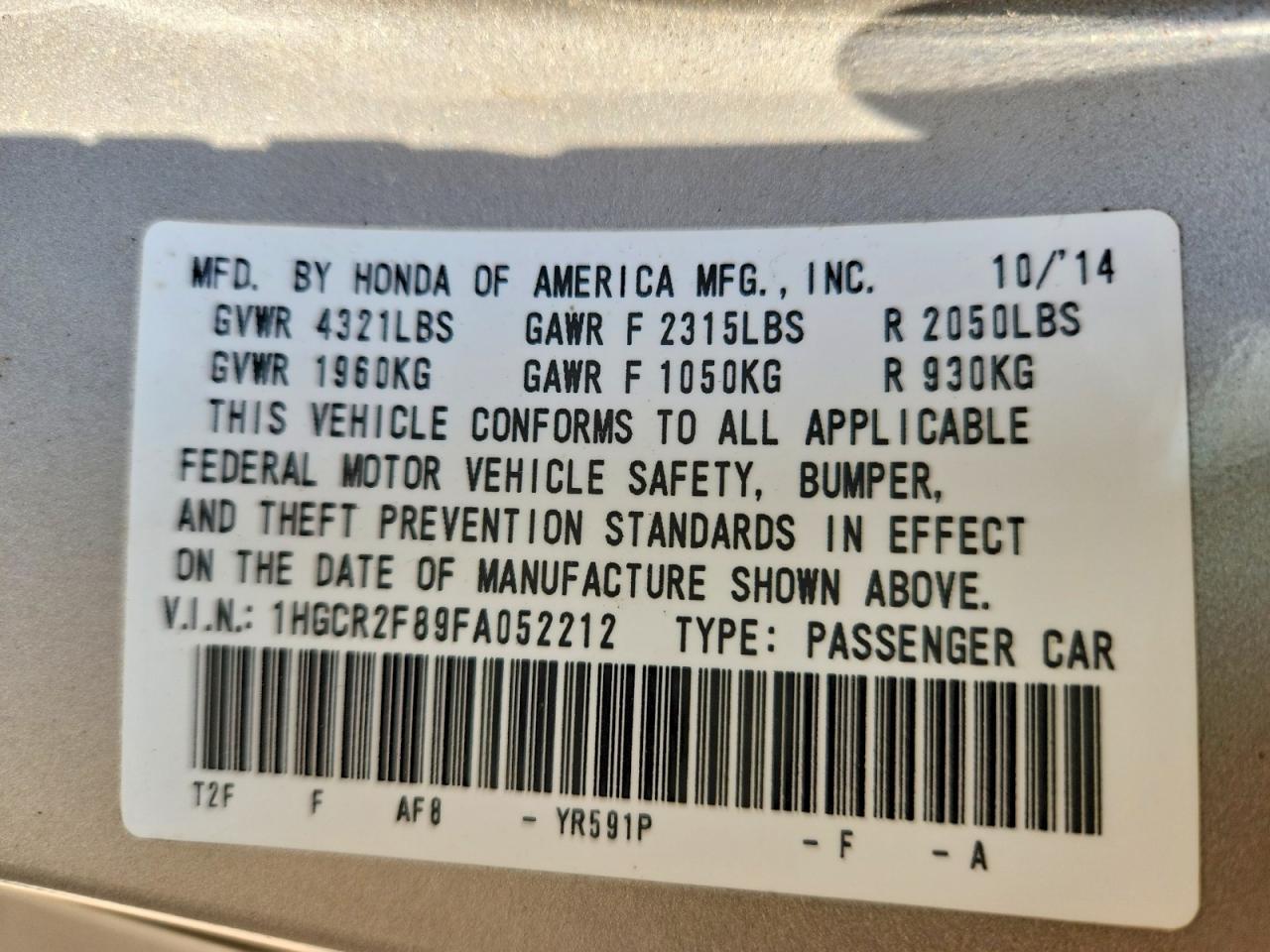 2015 HONDA ACCORD