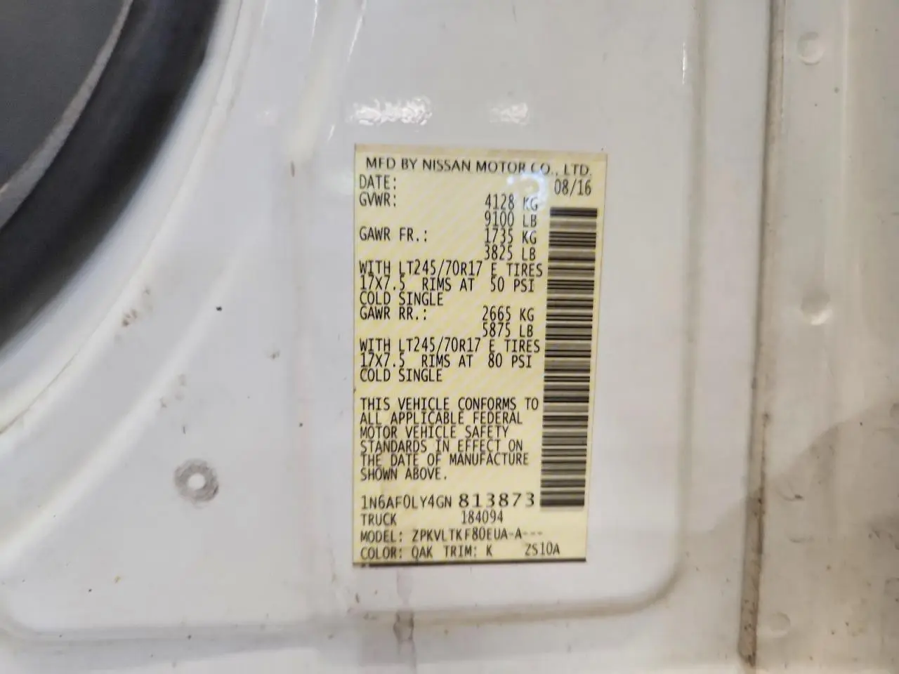 2016 NISSAN NV 2500