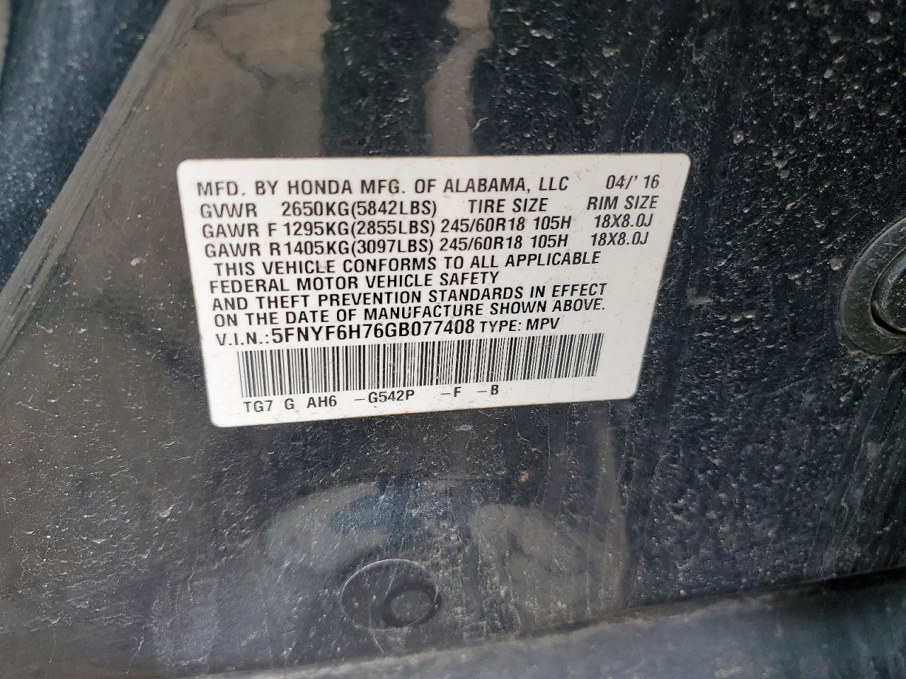 2016 HONDA PILOT