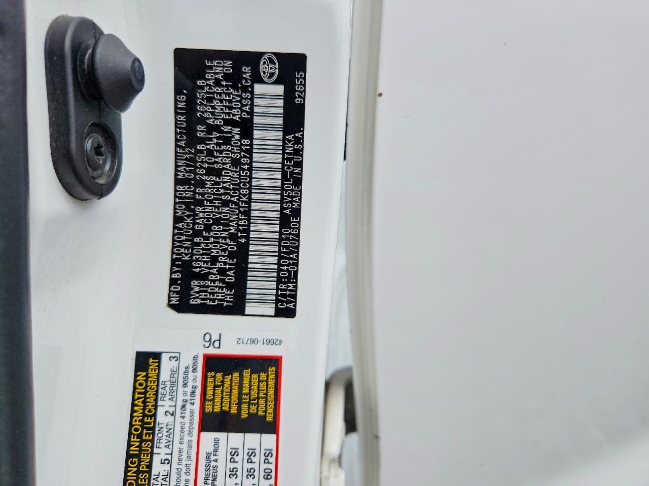 2012 TOYOTA CAMRY