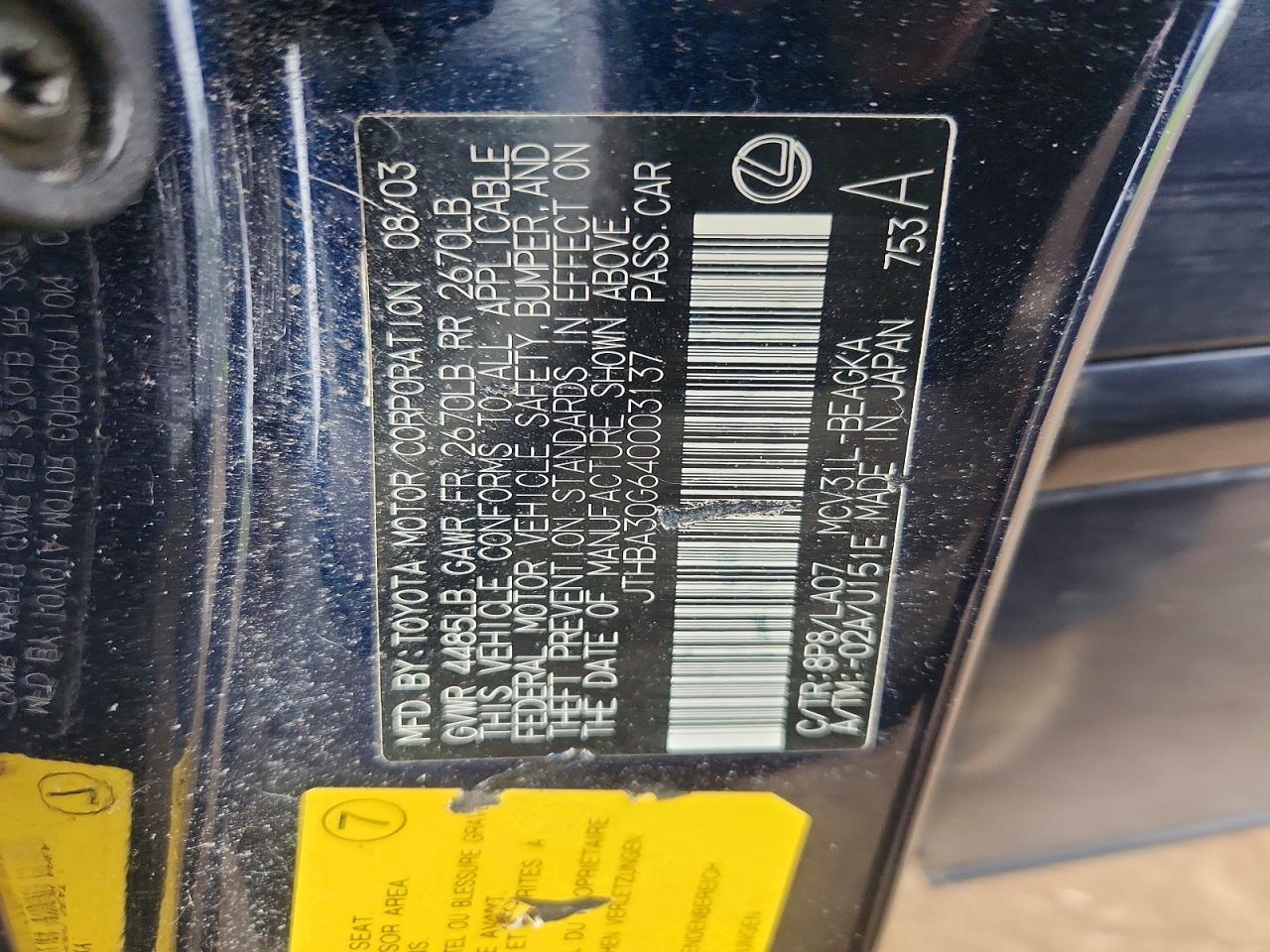2004 LEXUS ES 330
