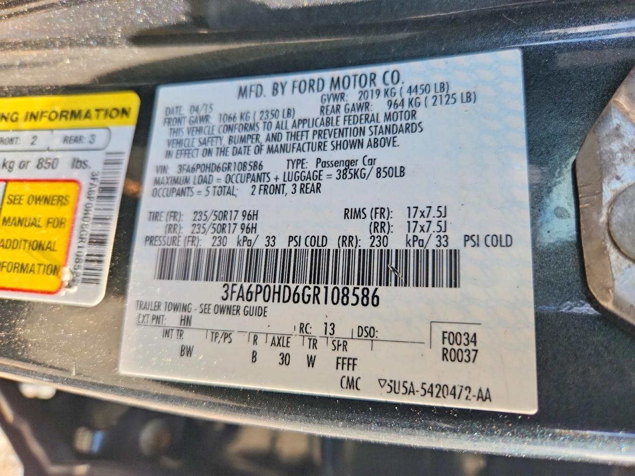 2016 FORD FUSION